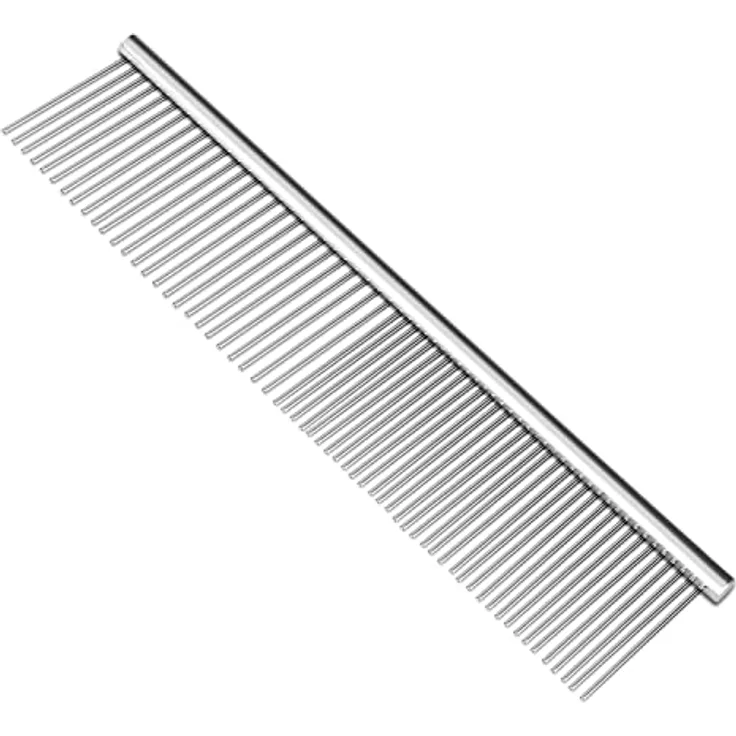 Flexzion Haustier-Pflegekamm Edelstahl Katzen Hunde Welpe Medium Tiere Haarschneider Bürste Zubehörwerkzeug mit glatten Zähnen Nadel Langlebig Leicht