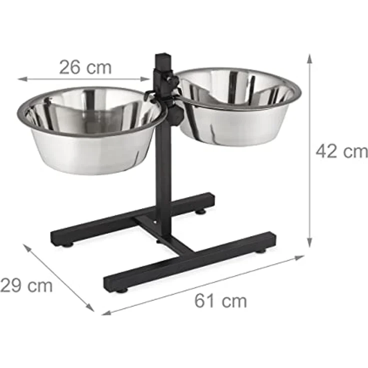 1 x Futterstation Hund, 4,5 l Edelstahlnäpfe, Napfständer höhenverstellbar HBT 42 x 61 x 29 cm, rutschfest, Silber – Bild 4