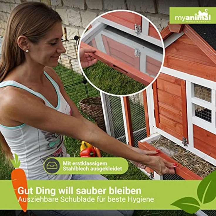 Miweba MyAnimal Hasenstall MH-31 | 188x62x95 cm - Kaninchenstall mit Freilaufgehege - Doppelstockhaus 2 Ebenen - Hasenkäfig - imprägniert - Kaninchenkäfig Winterfest - Indoor und Outdoor (Grau/Weiß) – Bild 2