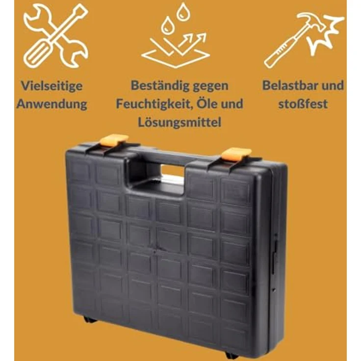 GarPet Werkzeugkoffer Maschinenkoffer leer universal für Elektrowerkzeuge Schaumstoffeinlage, doppelte Schaumeinlage, hochwertiges Polypropylen, stoßfest, 37 x 31,5 x 10 cm, schwarz – Bild 5
