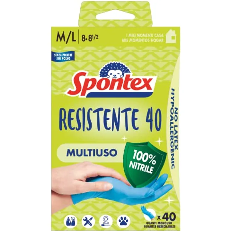 Spontex 40 Stück Einweg-Handschuhe, Hypoallergen, Nitrilhandschuhe, Größe M/L