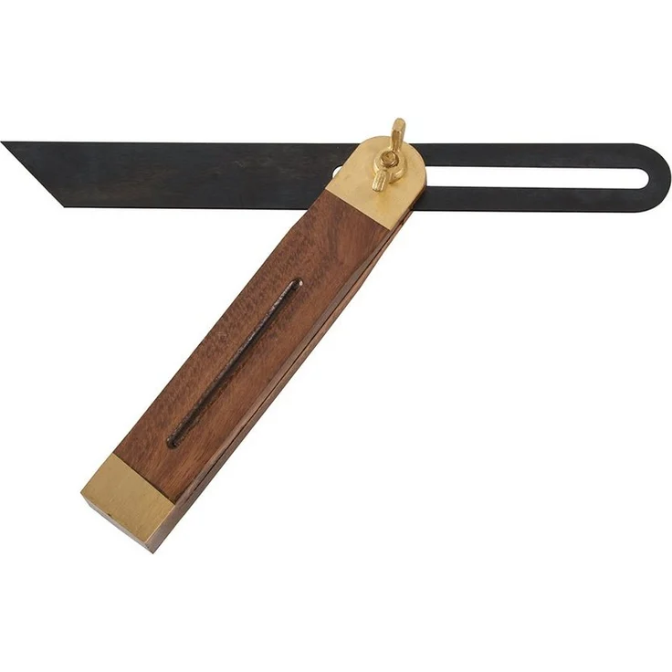 der kleine Handwerker Winkelmesser Schmiege 190 mm, Griff aus poliertem Hartholz mit massiven Messingbeschlägen und Flügelmutter, gebläute Stahlzunge