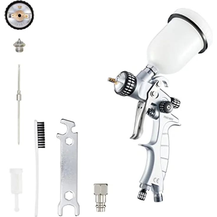 BenBow Lackierpistole PK60 HVLP Mini 1,0 mm Düse + 100 ml Fließbecher - für Autolackierung, Heimwerker, DIY-Projekte - hochwertige Sprühqualität - Druckluft-Spritzpistole – Bild 1