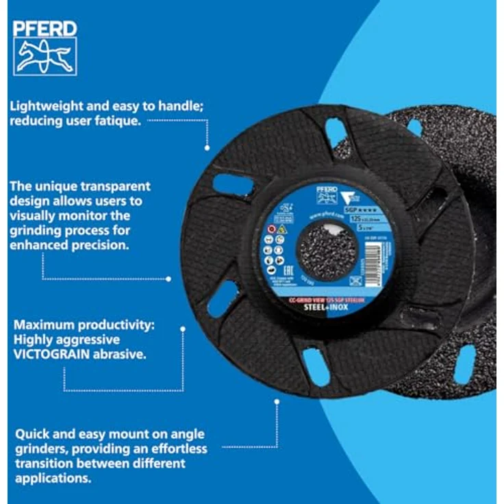 PFERD CC-GRIND® VIEW - 10x Hochleistungs-Schleifscheiben 125x22,23 mm mit Sichtfenster, VICTOGRAIN für Stahl/Edelstahl, 64196126 - für präzises und aggressives Schleifen – Bild 4