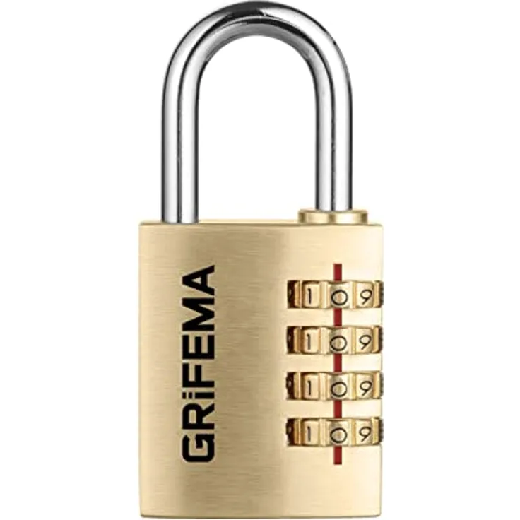 GRIFEMA GA1005 Zahlenschloss Vorhängeschloss aus Messing, Zahlencode 4 Stellig, für Schule, Gym & Sports, Hasp Cabinet & Storage [Exklusiv bei Amazon], Golden, 40x48.5mm