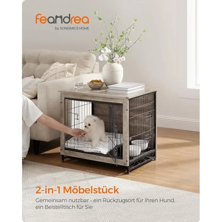 Feandrea Hundekäfig Möbel, Beistelltisch, Hundebox, Moderne Hundehütte Indoor für Hunde bis zu 14 kg, hochbelastbar, Greige PFC001G01 – Bild 2