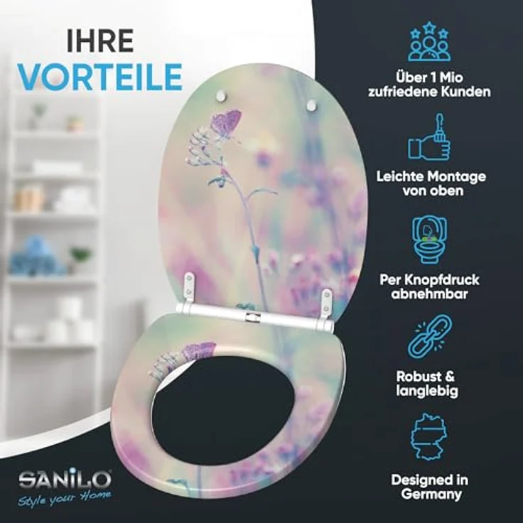 Sanilo WC Sitz Top Fix Meadow, mit Absenkautomatik und antibakterieller Beschichtung, bruchsicheres Holz – Bild 2