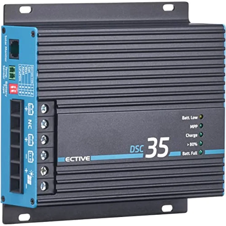 ECTIVE Dual Solar Laderegler - DSC 35,12V, für lifepo4 Battrerien, 500Wpm 50Vm 35A - MPPT Solarregler, Ladegerät Controller, Solarkonverter, Solar Panel Regulator - Effizient, sicher und universell, dualer Controller, kombinierbar (schwarz)
