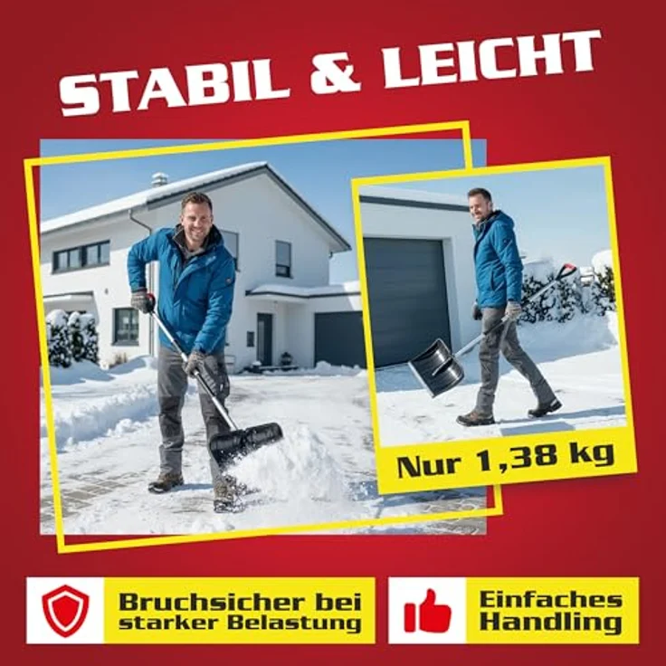 HECHT Schneeschaufel Teleskop 485 TF, 49 cm breite Schaufelfläche, stufenlos verstellbarer Teleskop-Stiel, leicht und stabil, ergonomischer D-Griff – Bild 3