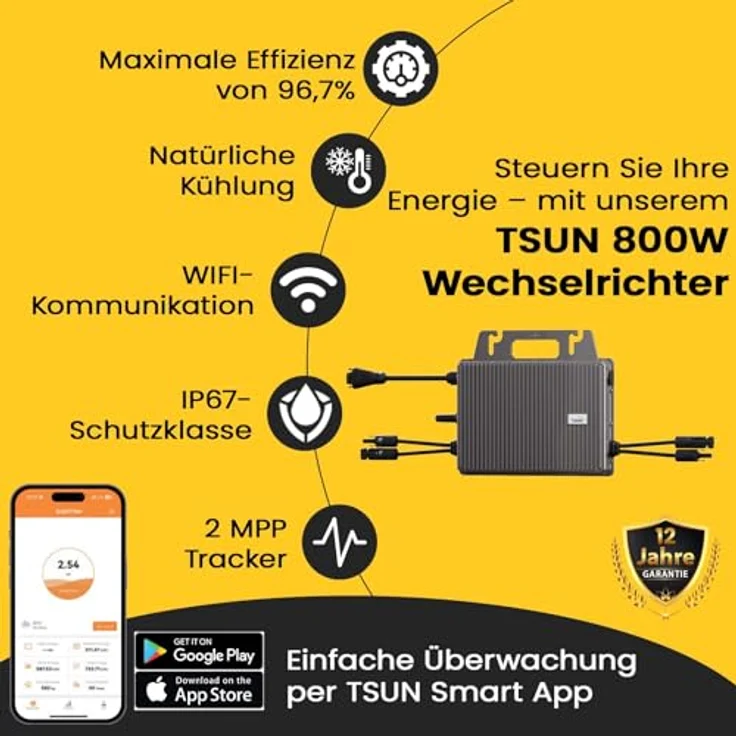 EPP.Solar TSUN Wechselrichter 800W TSOL-MS800 Photovoltaik WiFi Mikrowechselrichter für Balkonkraftwerk, hohe Effizienz und robustes Design – Bild 2