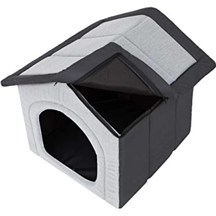 Bjird Hundehaus Hundehütte für mittelgroße Hunde - Katzenhaus, Katzenhöhle - mit herausnehmbarem Dach - Tierhaus für Katzen und Hunde für Drinnen - Taubegrau mit Graphit - 52 x 46 x 53 cm – Bild 4