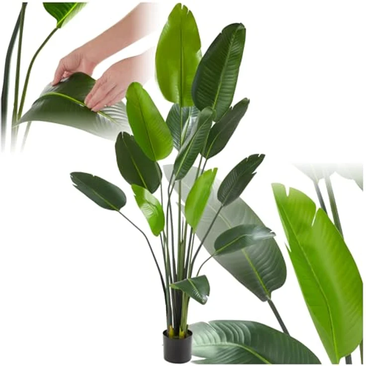 tectake Künstlicher Paradiesvogelbaum, 180 cm, Grün, Pflegeleicht, Naturgetreue Optik, Detaillierte Blätter aus PEVA-Kunststoff – Bild 1