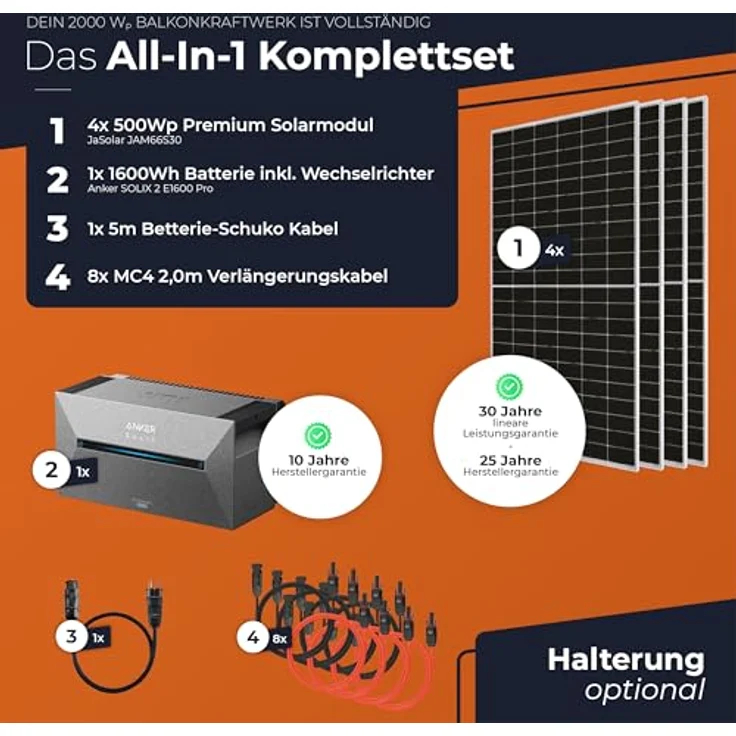 Solarway® All In One Balkonkraftwerk mit Speicher 2000W und 1,6 kWh Anker Solix 2 PRO - 500W Solarmodule & Zubehör – Bild 3