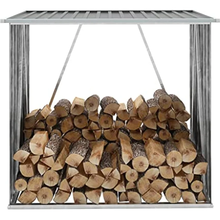vidaXL Brennholzlager Stahl Grau Kaminholzunterstand Kaminholzregal Holzlager – Bild 2
