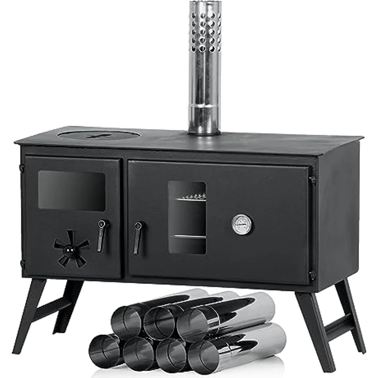CampFeuer Zeltofen, 28,5 x 58,5 x 260 cm, Zeltheizung, Holzofen für Camping, mit Backfach und Thermometer – Bild 2