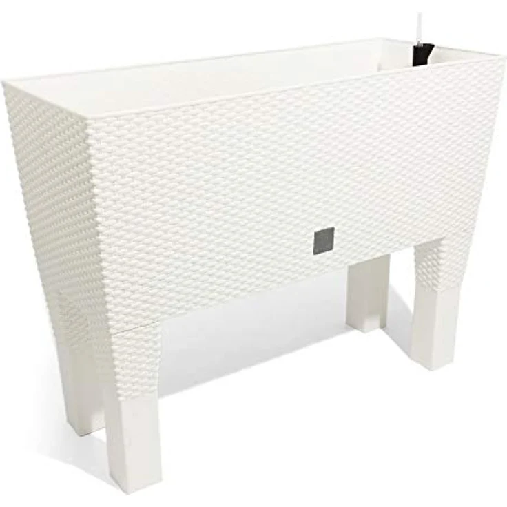 Prosperplast High Pot 72 l, Großer Pflanzenkübel in Weiß, Rattan Optik, wetterbeständig, 65 x 80 x 33 cm – Bild 1