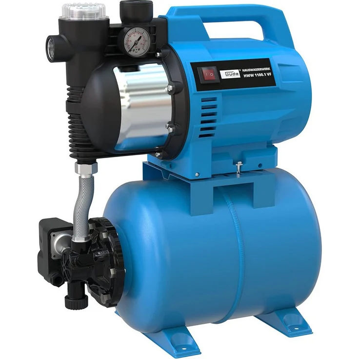 Güde Akku-Gartenpumpe Hauswasserwerk HWW 1100.2 VF, 1100 W, 24 l Kesselinhalt, 4600 l/h Fördervolumen, robust und kompakt