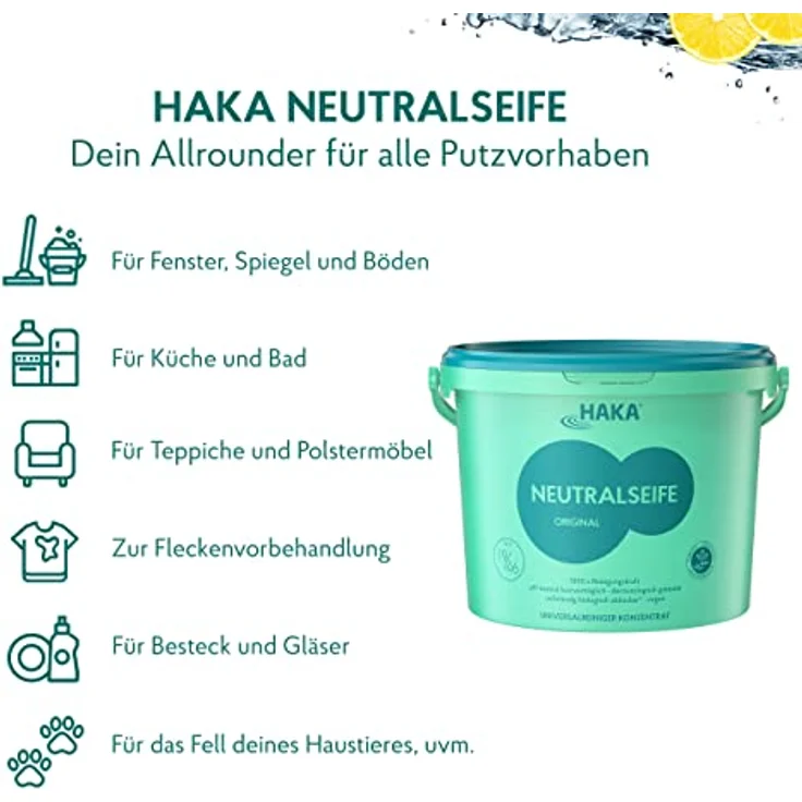 HAKA Neutralseife Original Universalreiniger 5kg Eimer Allzweckreiniger, 100% biologisch abbaubar, pH-neutral, vegan – Bild 2