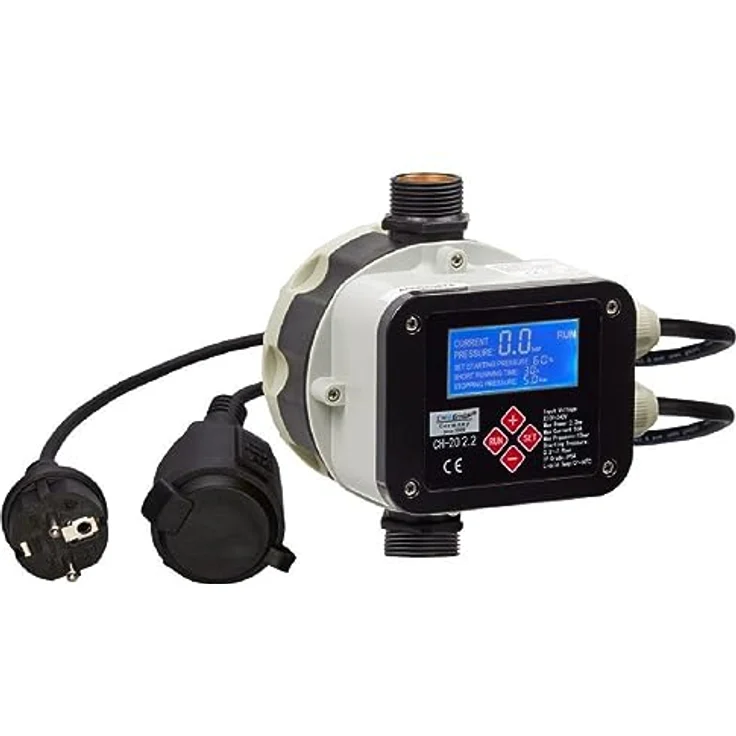 CHM GmbH® Kreiselpumpe 1,1 Kw Edelstahl 5400 L/h, 6,5 Bar Gartenpumpe mit Druckschalter, Trockenlaufschutz - Robuste Edelstahl Welle, mehrstufige Kreiselpumpe 6 x Edelstahl Schaufelräder, einstellbarer Ausschalt- und Einschaltdruck, 1 Zoll IG, LCD Display, in original Karton, Deutsch/Englisch, blau – Bild 3