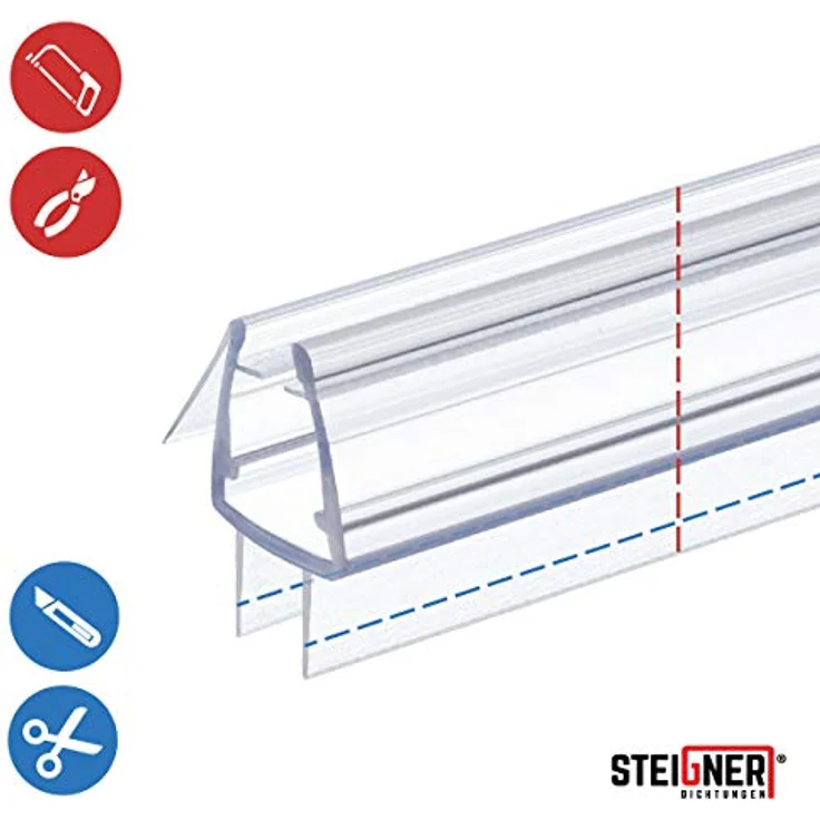STEIGNER Duschtürdichtung UK20, 30 cm transparente Dichtung für Eckeinstieg und Fünfeckdusche, 10-11 mm Glasdicke, langlebig, schimmel- und kalkresistent, einfache Montage – Bild 4