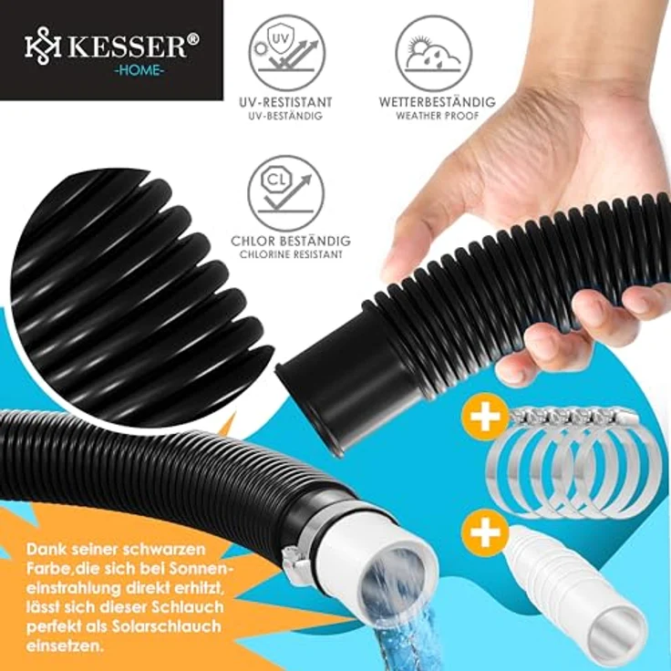 KESSER Poolschlauch | Schwimmbadschlauch mit Muffen | Solarschlauch für Pool und Schwimmbecken | Saugschlauch | Pumpenschlauch | Flexibler Wasserschlauch Schwarz, Länge 10m ( Ø 32 mm ) – Bild 5