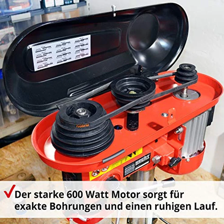 Hecht Profi Standbohrmaschine 600 Watt, 12-stufige Drehzahlregelung, schwenkbarer und höhenverstellbarer Bohrtisch, Späneschutz, präzise Säulenbohrmaschine – Bild 3