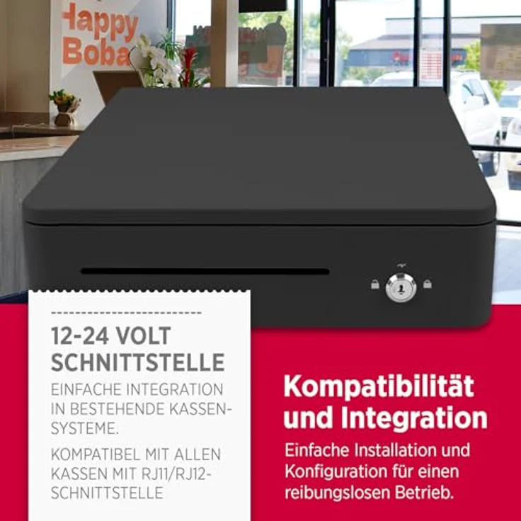 OLYMPIA S 330, Kassenlade Schwarz mit 8 Münzfächern, 4 Scheinfächern, robuster Vollmetallkonstruktion, elektrisch ansteuerbar, inkl. Schloss & RJ11/RJ12-Anschluss – Bild 3