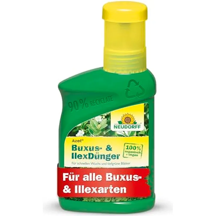 Neudorff Azet Buxus- & IlexDünger, 100% natürlicher Bio Flüssigdünger für gesundes Wachstum und kräftig grüne Immergrüne, 250 ml