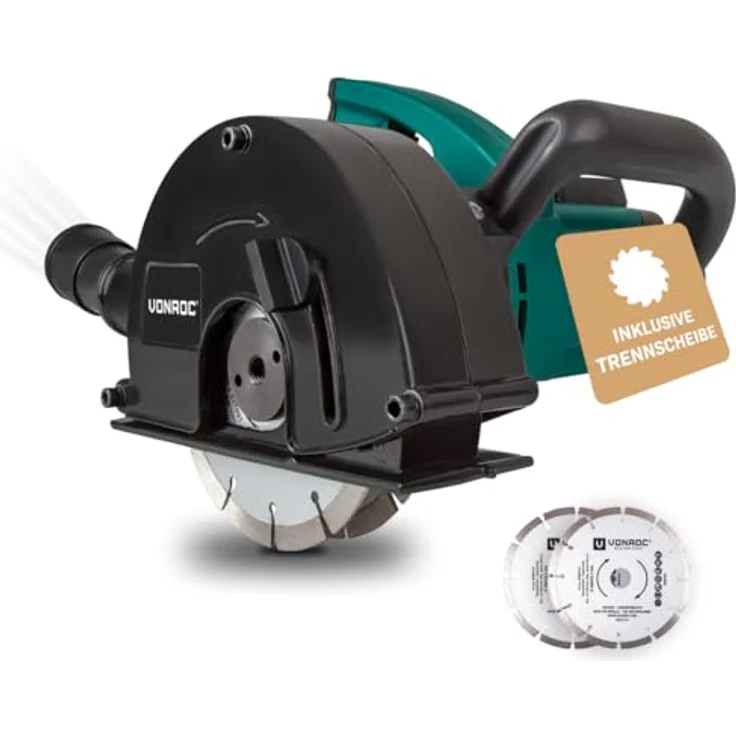 VONROC Mauernutfräse mit Absaugung [1700W], Schlitzfräse für Kabelnut [14/19/29mm], Schnittiefe [4-40mm], inklusive 2 Diamantscheiben – Bild 1