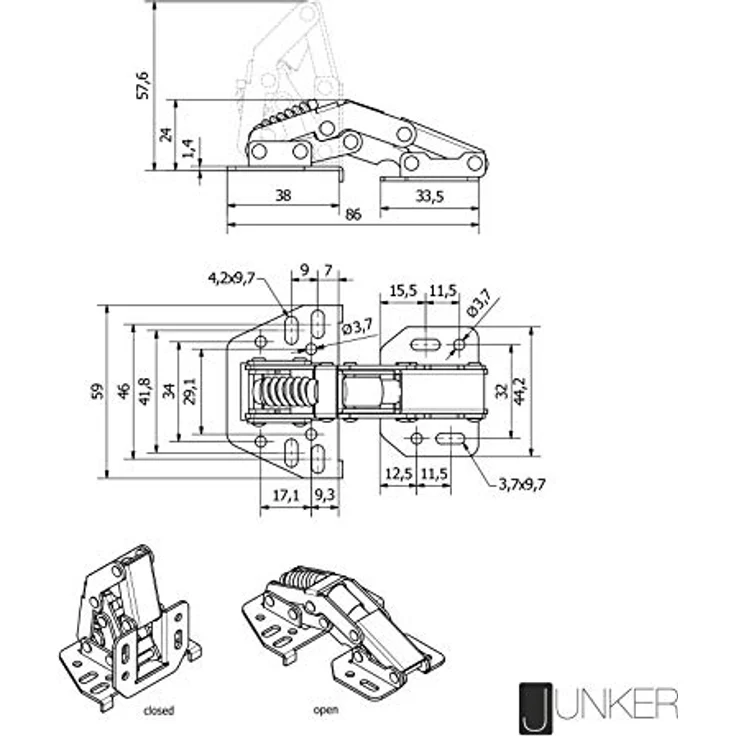 SOTECH JUNKER Aufschraubscharniere 90° mit Montageanschlag, vernickelt, verstellbare Stahl-Möbelscharnieren, 6er Pack – Bild 4