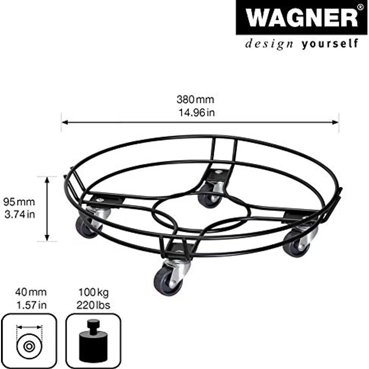 WAGNER Pflanzenroller Black Ø 38 x 9,5 cm I Black Edition Blumenroller für Außenbereich + Innenbereich, schwarz I Kübelroller aus Stahl mit Randbegrenzung I Tragkraft 100kg - 20093401 – Bild 4