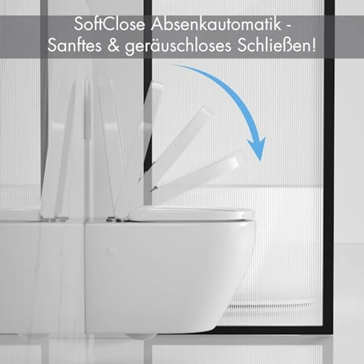 sanicomfort Hänge WC Rivo, spülrandloses Wand-WC Set in glänzendem Weiß, Softclose Absenkautomatik, Tiefspüler, Duroplast WC-Sitz, verdeckte Befestigung, hygienisch & pflegeleicht, platzsparend – Bild 4