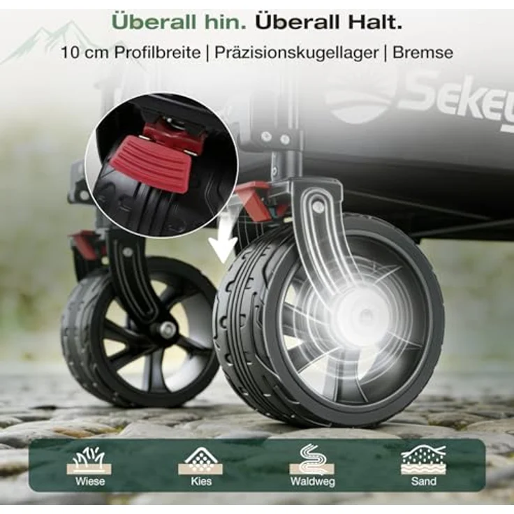 Sekey XXL Plus Bollerwagen, Faltbar mit 200L Volumen und 200KG Tragkraft, All-Terrain-Räder 17x10 cm, patentierter 4-Wege-Sofortaufbau, Anthrazit – Bild 3