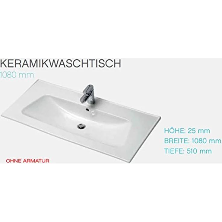 Pelipal Keramik-Waschbecken Trentino, 108 cm x 51 cm, kubische Form, weiß – Bild 2