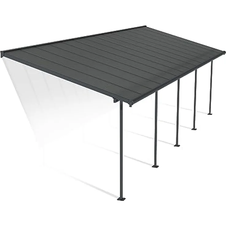 CANOPIA Terrassenüberdachung Alu Sierra 3X8.50 Polycarbonat Hohlkammerplatten Pergola 860 x 295 cm Grau, UV-Schutz, schraubenfreies Montagesystem, ganzjähriger Schutz