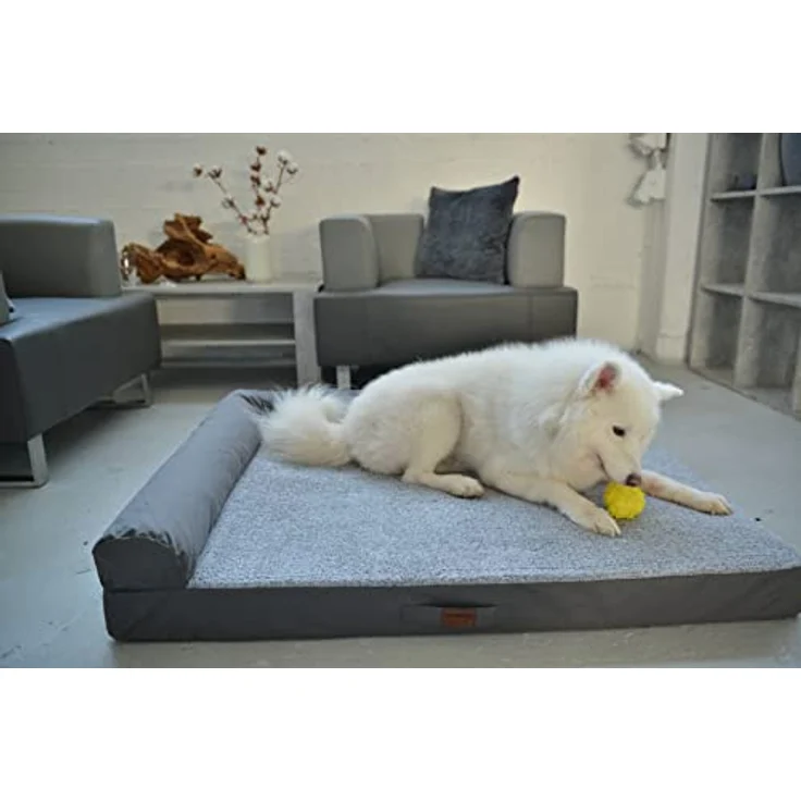 RAIKOU Weiches Hundebett, Hundekissen mit kuscheligem Plüsch, gepolstertes waschbares Haustierbett Hundesofa Hundekorb（Hellgrau Melange, 100x80x9cm, Hundekissen, 35x30cm） – Bild 4