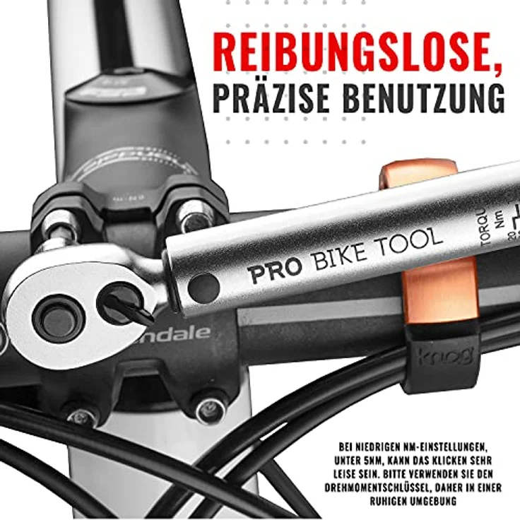 PRO BIKE TOOL 1/4 Satz Drehmomentschlüssel - Wartungsset für Fahrrad, Straßen- und Mountainbikes - inkl. Innensechskantschlüssel und Torx-Stecknüssen - 2 bis 20 Nm, Chrom, Ratschenwerkzeug mit präziser Einstellung – Bild 3