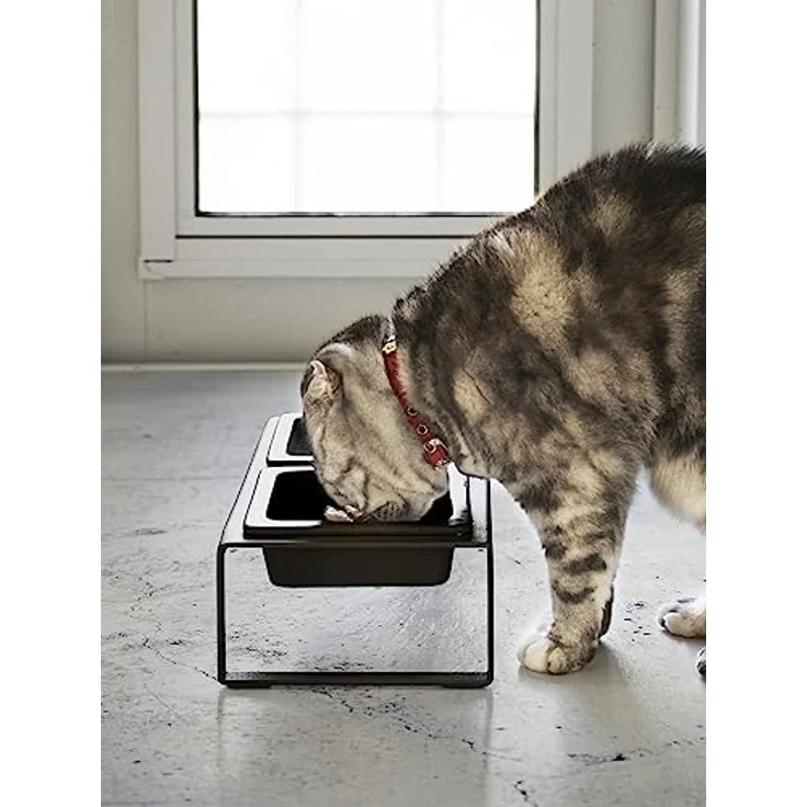 YAMAZAKI 4745 TOWER Futternapf, schwarz, Stahl/Keramik, Minimalistisches Design, 29 x 15,5 x 10 cm (LxBxH) – Bild 4