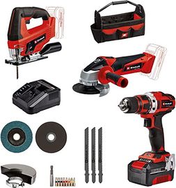 Einhell Akku-Bohrschrauber TE-CD 18/40 Li + Akku-Winkelschleifer TC-AG 18/115 Li + Akku-Stichsäge TC-JS 18 Li Power X-Change