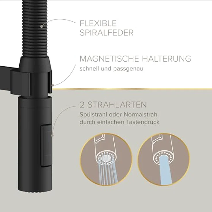 Lenz Küchenarmatur ALUNA, Schwarz, mit flexibler Pendelbrause, 360°-Schwenkfunktion und Anti-Fingerabdruck-Beschichtung – Bild 4