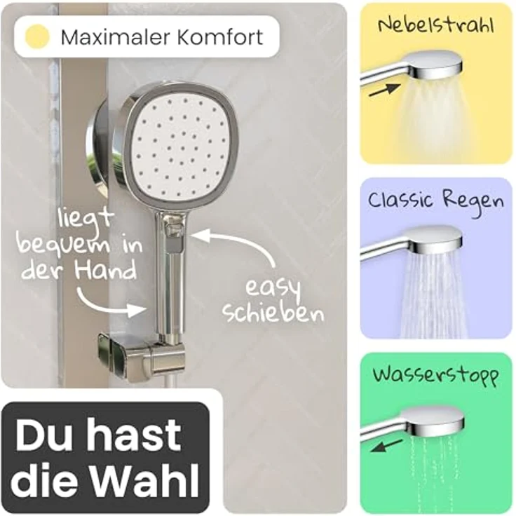instmaier Duschsystem Cleo, Design-Thermostat mit 3 Strahlarten, 38-Grad-Sicherheitssperre und 28 cm Kopfbrause – Bild 6