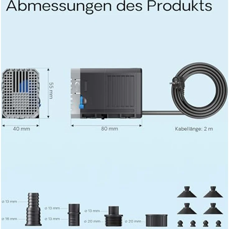 SunSun CHJ-500 Aquarien Pumpe, 500 l/h, 7 W, regulierbarer Durchfluss für Süß- und Salzwasser – Bild 3