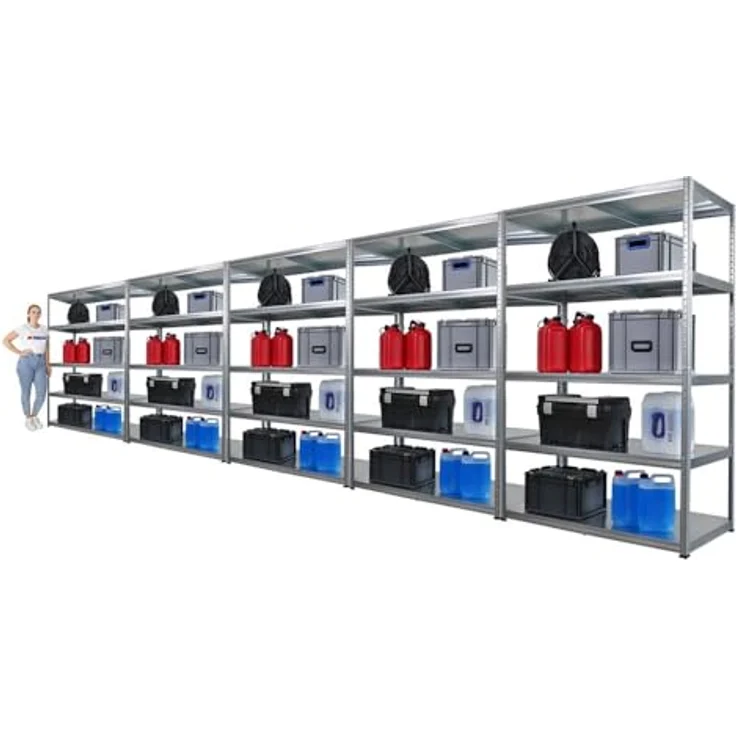 Proregal Metallregal Mega Deal Steel Eagle, Schwerlastregal mit 5 Böden, 180x120x60 cm, Traglast 130 kg pro Boden, verzinkt, steckbar – Bild 7
