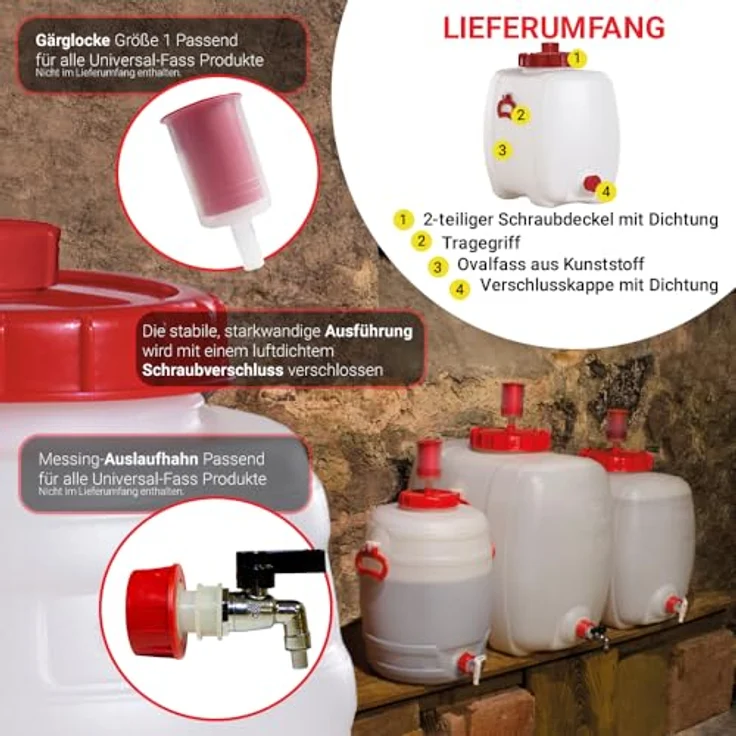 Graf Getränkefass 60 L oval, lebensmittelechtes Polyethylen in rot/weiß mit 2 Tragegriffen und Auslaufstutzen – Bild 4