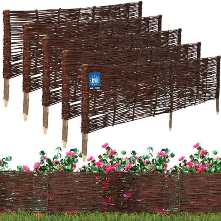 KOTARBAU® Beetbegrenzung Weidenzaun, 5er Set, 120 x 40 cm, braun, flexible Beeteinfassung aus hochwertiger Weide für Garten und Grünanlagen