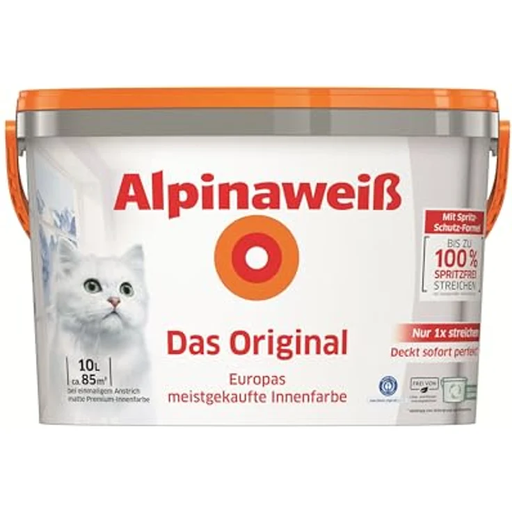 Alpina Alpinaweiß 'Das Original' matt, Innenfarbe mit höchster Deckkraftklasse, 10 l Cashback, emissionsarm und geruchsneutral – Bild 1