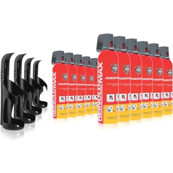 XENOTEC Premium Feuerlöschspray Stopfire, 12 x 750ml, für Brandklassen A und F, inklusive 4 schwarze Wandhalterungen, wiederverwendbar – Bild 1