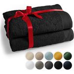 Blumtal Saunatuch, Schwarz, 80x200 cm, Oeko-Tex® Standard 100, 100% Baumwolle, 2er Set, Frottier mit Aufhängeschlaufe