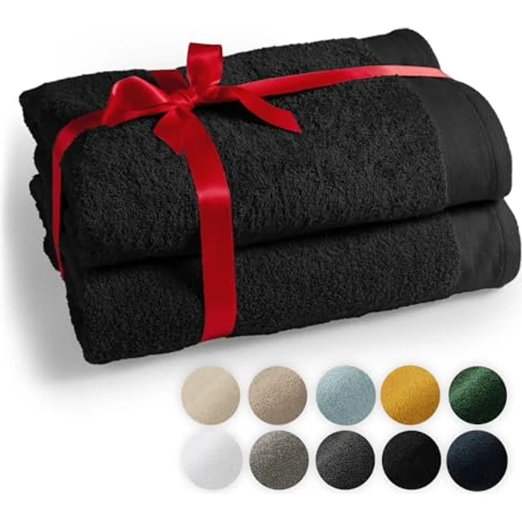 Blumtal Saunatuch, Schwarz, 80x200 cm, Oeko-Tex® Standard 100, 100% Baumwolle, 2er Set, Frottier mit Aufhängeschlaufe – Bild 1