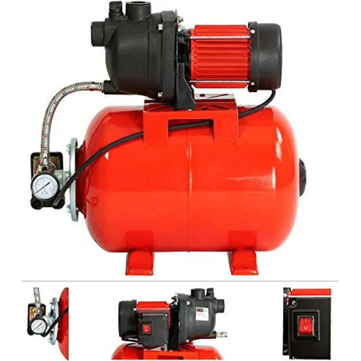 Grafner Hauswasserwerk 1200 Watt, Hauswasserautomat mit 25 Liter Kessel, max. 5 bar, 3800 L/h Fördermenge, Start/Stop Automatik, Druckschalter, Manometer, Trockenlaufschutz – Bild 2